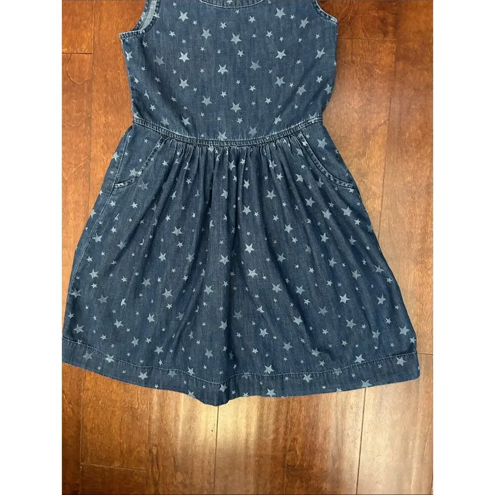 Gap Kids Star-Print Blue Denim Dress, Great 4th of July Summer Dress, Size Lg